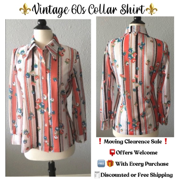 GUC Vintage 60/70s Button Down Collar Polyester Shirt - Picture 1 of 3